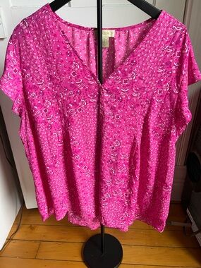 Cynthia Rowley Hot Pink Floral V-Neck Women’s Top Sleeveless size 2XL
